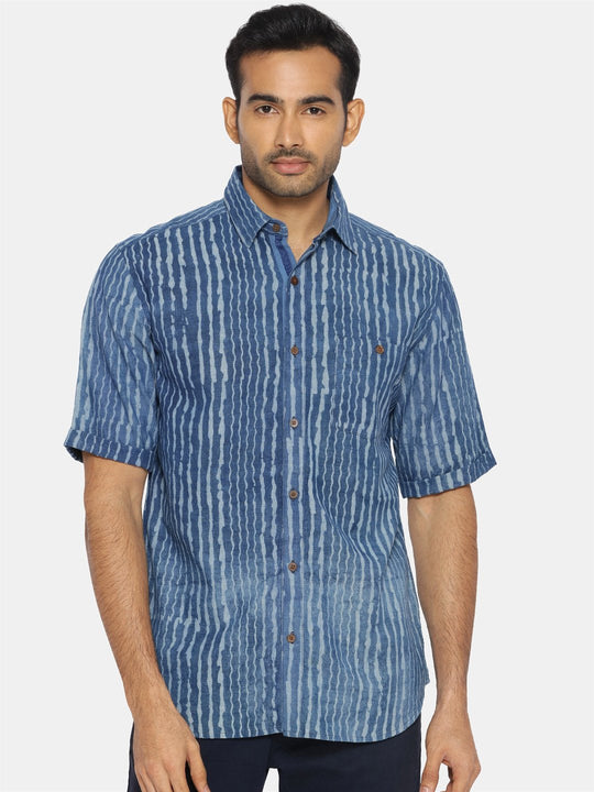Handblock indigo short sleeve shirt