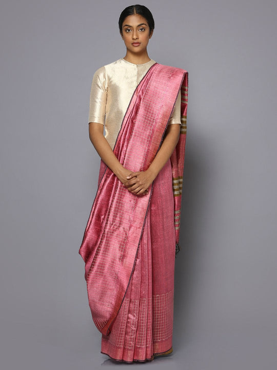 Pink tussar silk saree