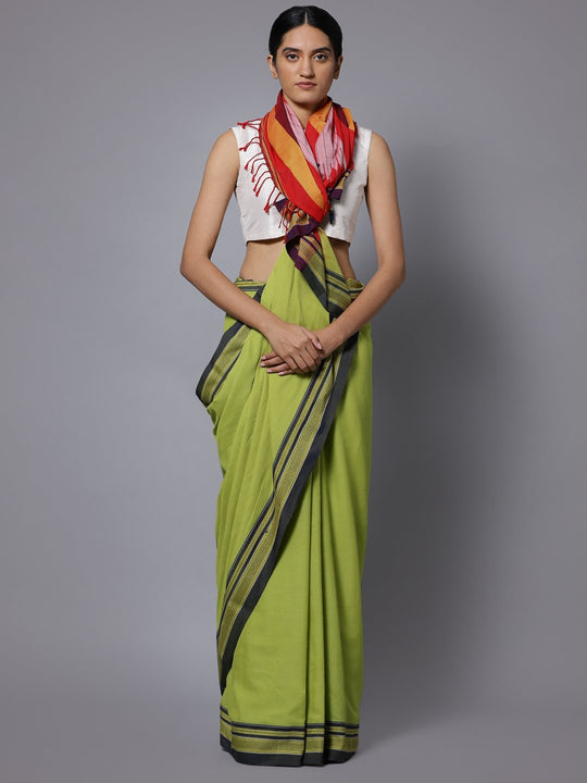 Lime green ilkal handloom cotton saree