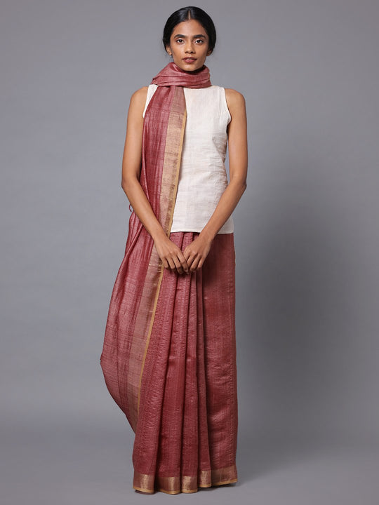 Light mauve handloom tussar silk saree