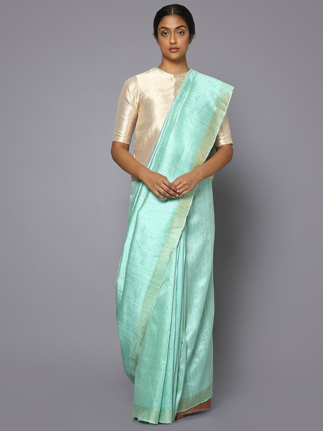 Aqua green tussar silk saree