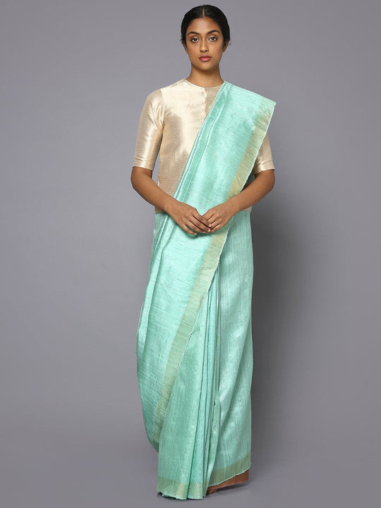 Aqua green tussar silk saree