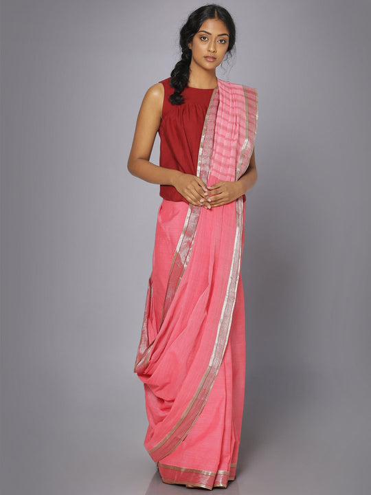 Pink mangalgiri cotton saree