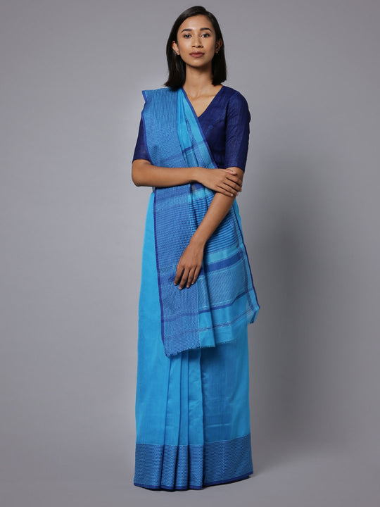 Blue handloom maheshwari cotton silk saree