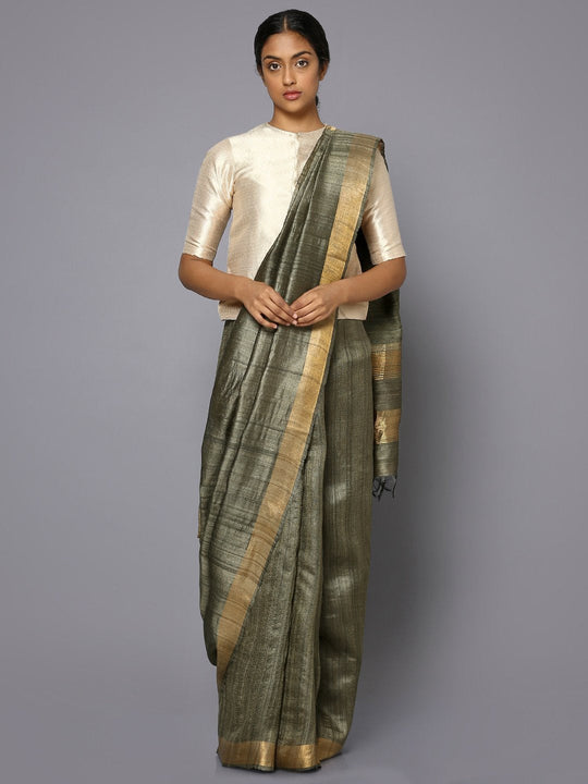 Silver tussar silk saree