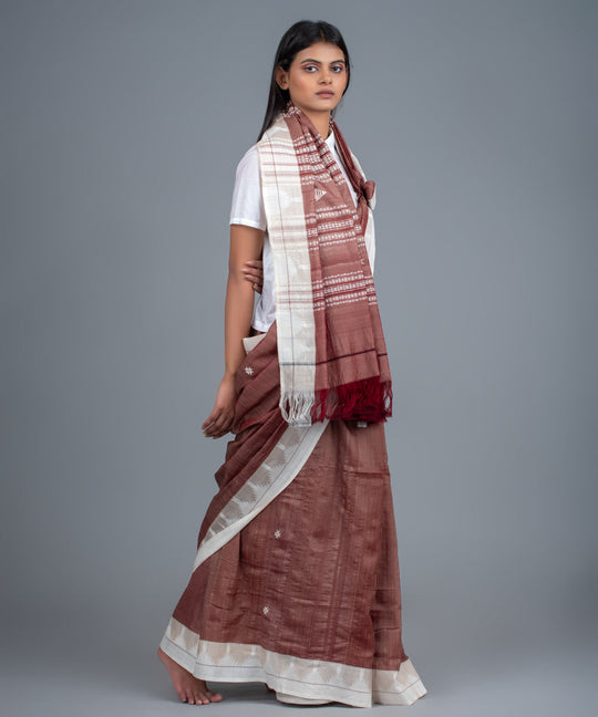 Brown handwoven tussar silk kotpad saree