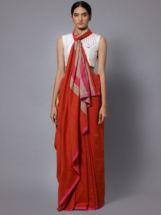 Rust red bengal handloom soft cotton saree