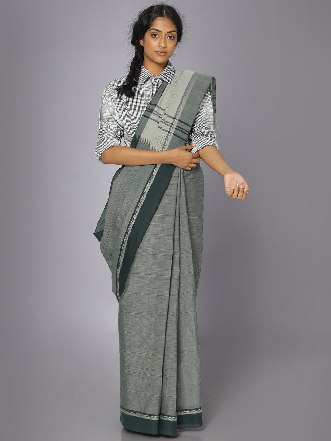 Grey mangalgiri cotton saree
