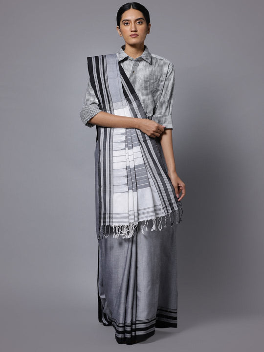 Grey ilkal handloom cotton saree