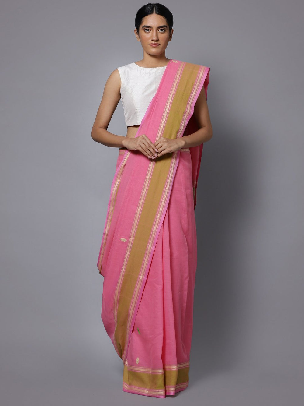 Pink bengal handloom cotton saree