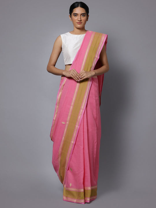 Pink bengal handloom cotton saree