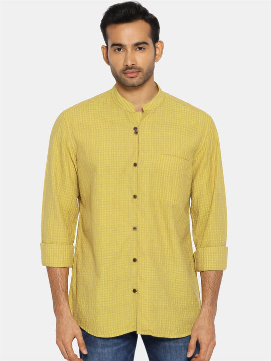Textured lemon mandarin collar shirt