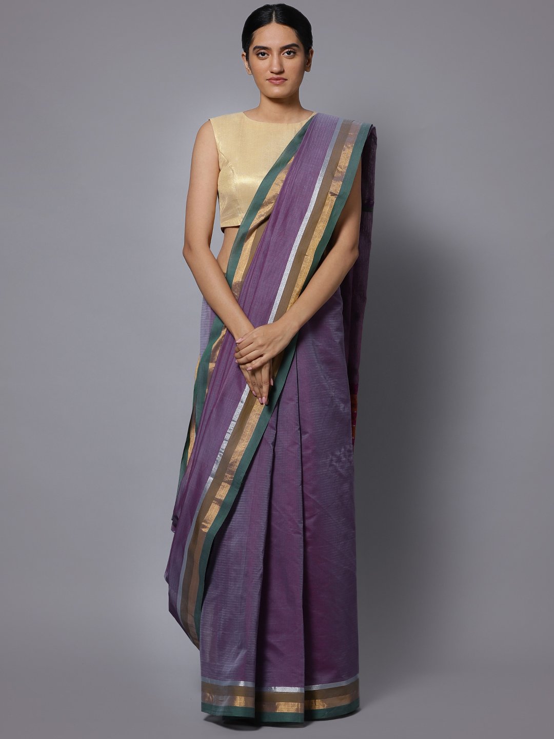 Lavender hand embroidery cotton saree