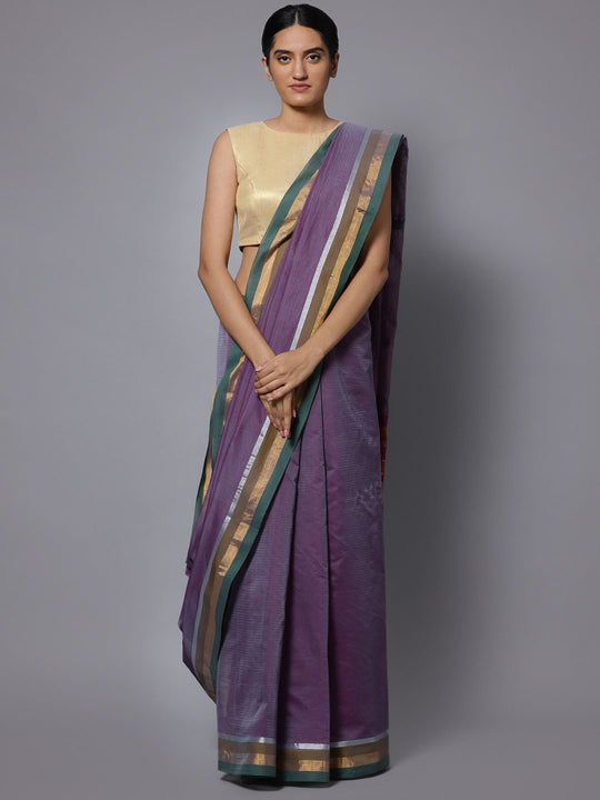 Lavender hand embroidery cotton saree