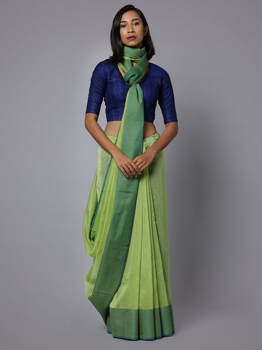 Lime handloom maheshwari cotton silk saree