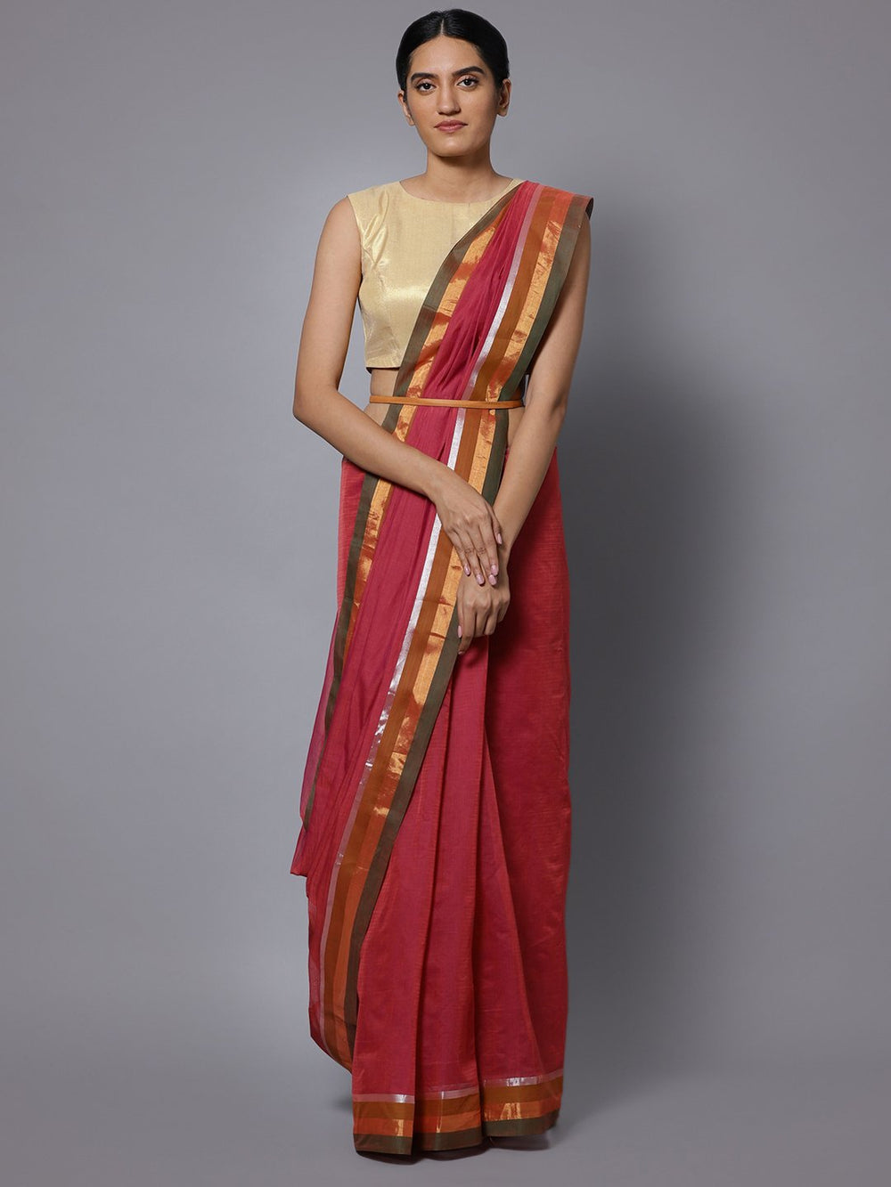 Magenta hand embroidery cotton saree