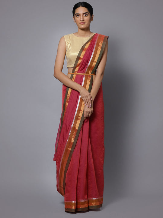 Magenta hand embroidery cotton saree
