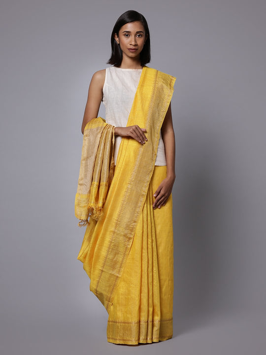 Golden yellow matka silk handloom saree