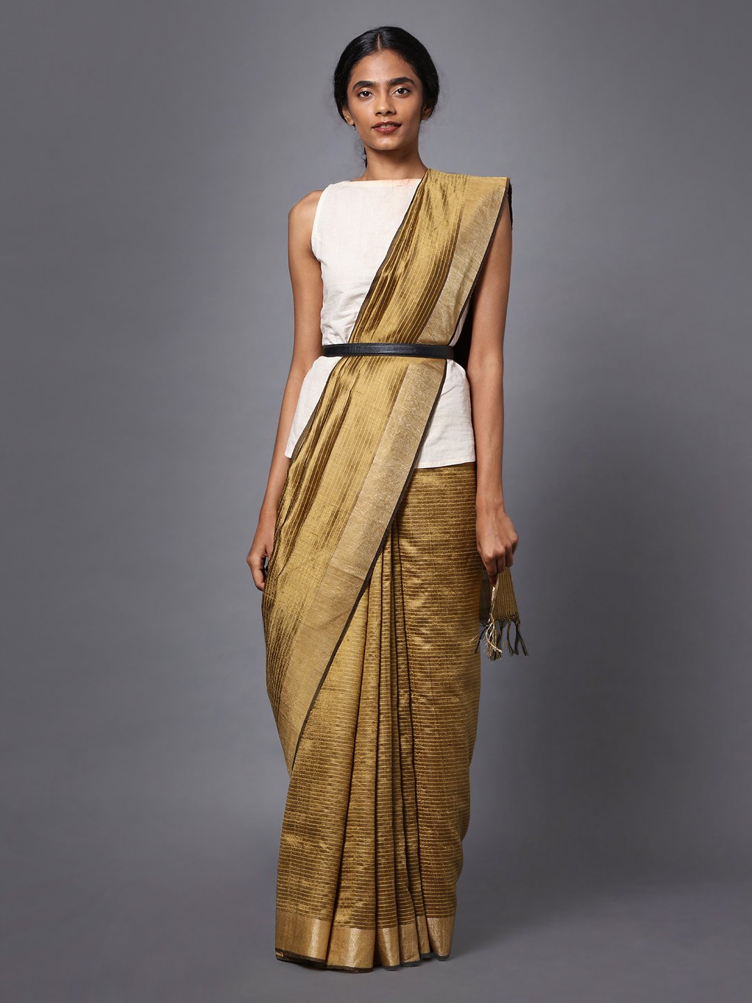 Olive brown handloom tussar silk saree