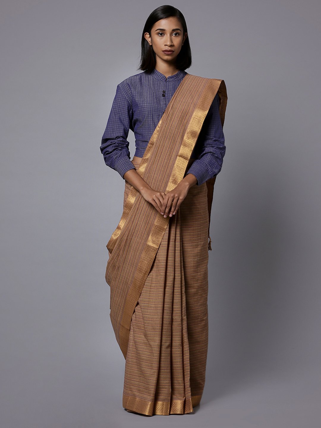 Brown mangalagiri handloom cotton saree
