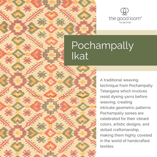 Cream red handwoven pochampally ikat saree