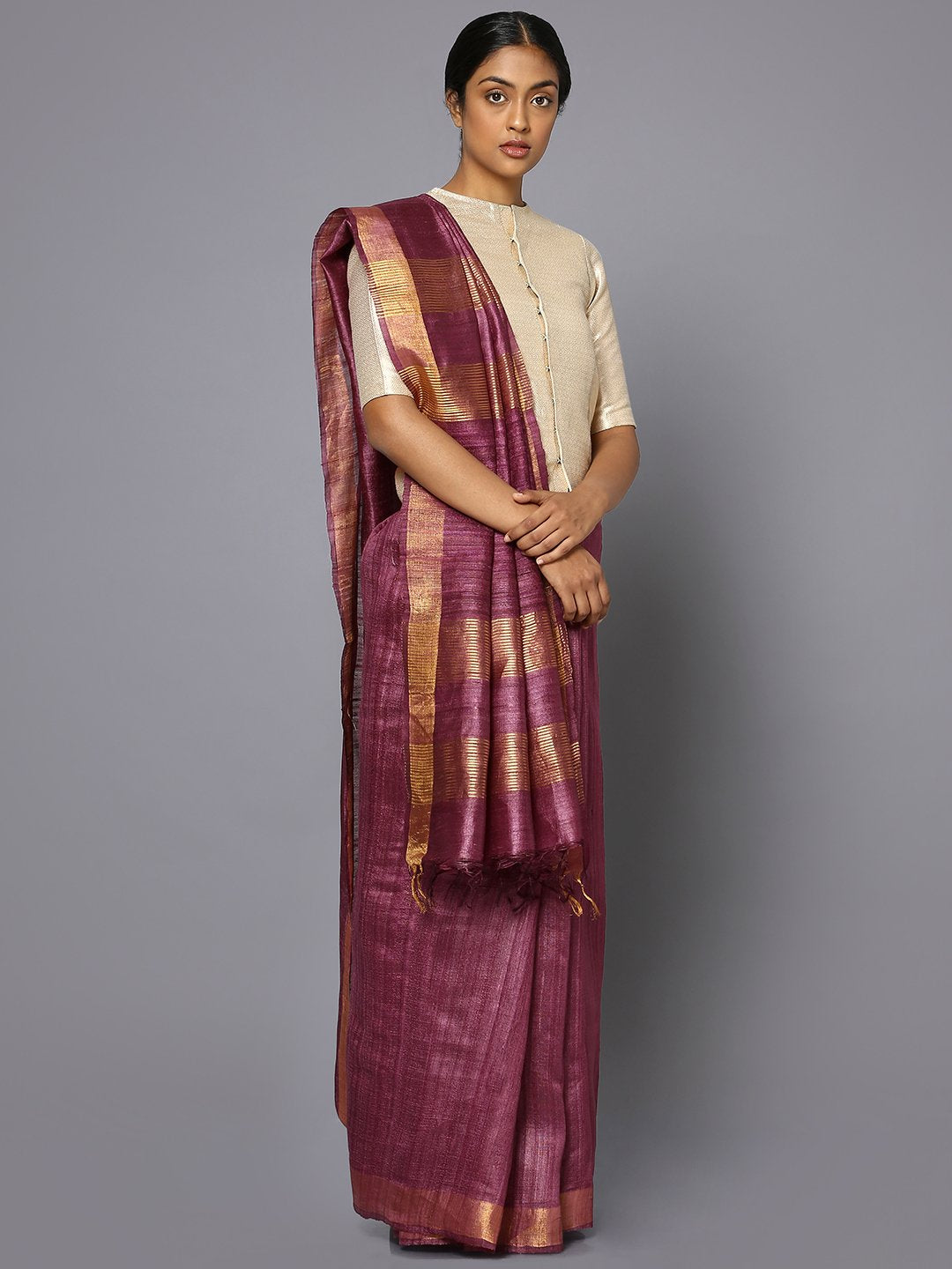 Wine tussar silk saree