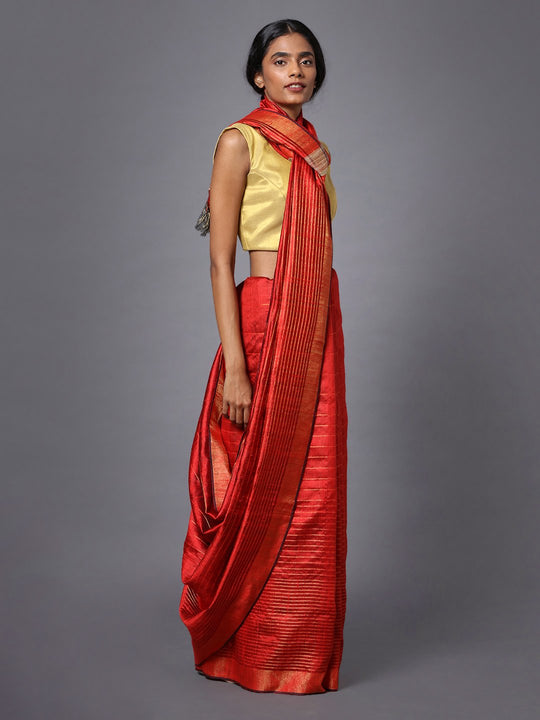 Red orange handloom tussar silk saree