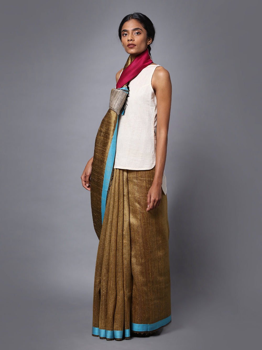 Brown Handloom Tussar Silk Saree