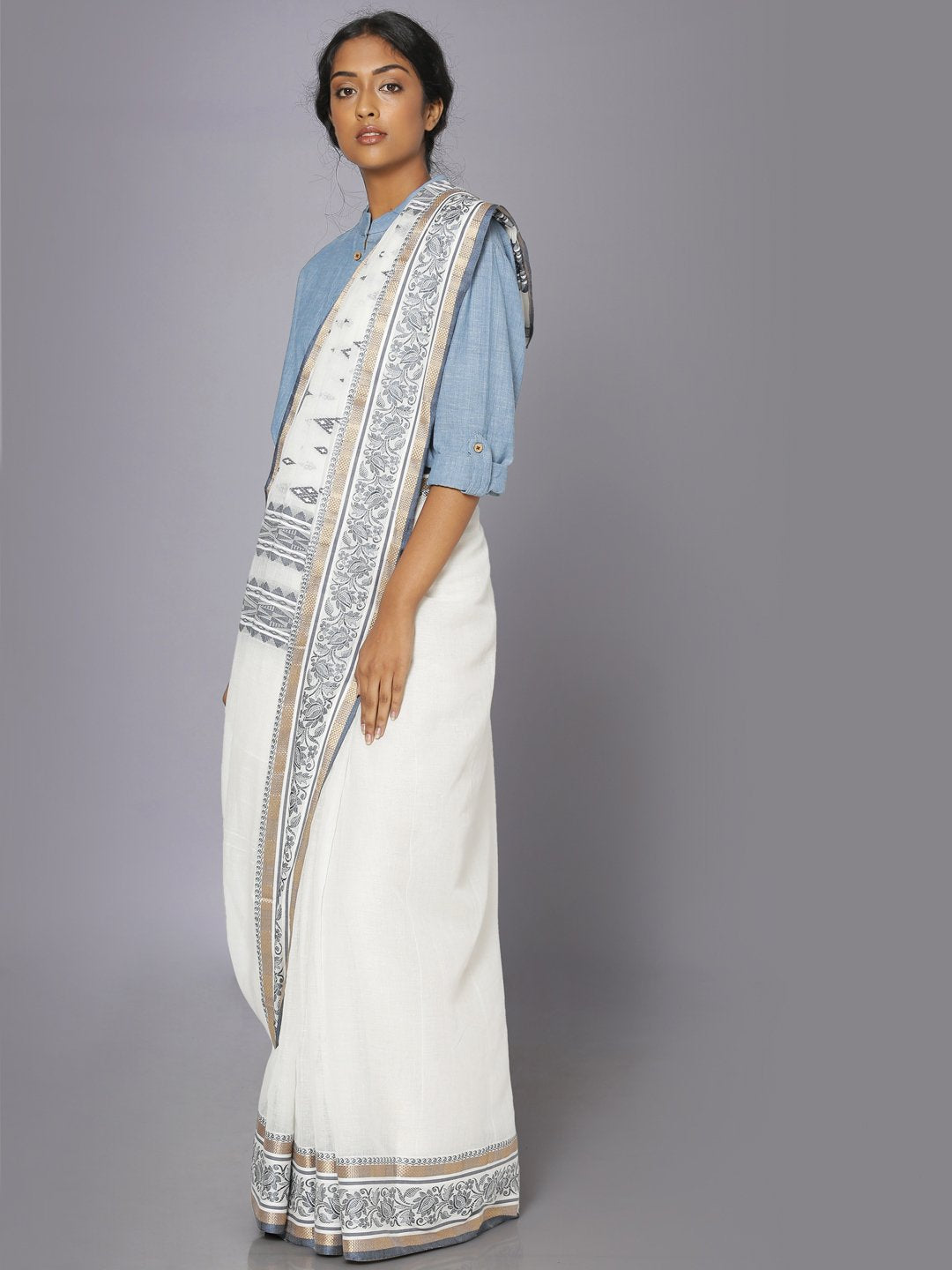 White tant cotton saree