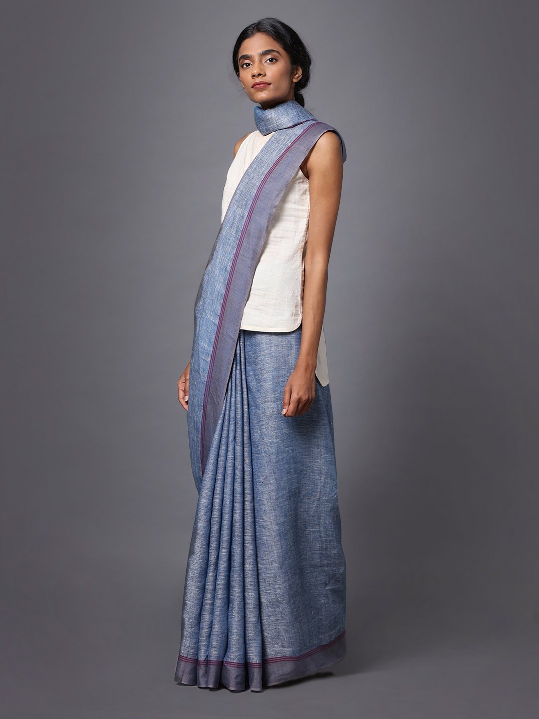 Light grey handloom linen saree