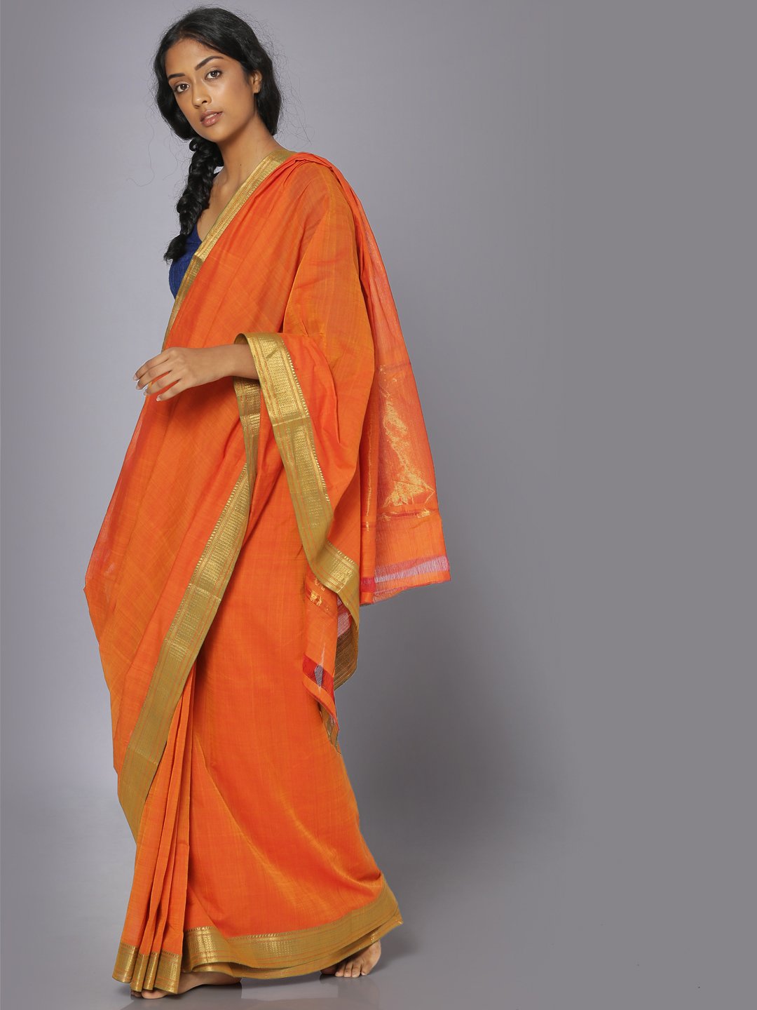 Orange mangalgiri cotton saree
