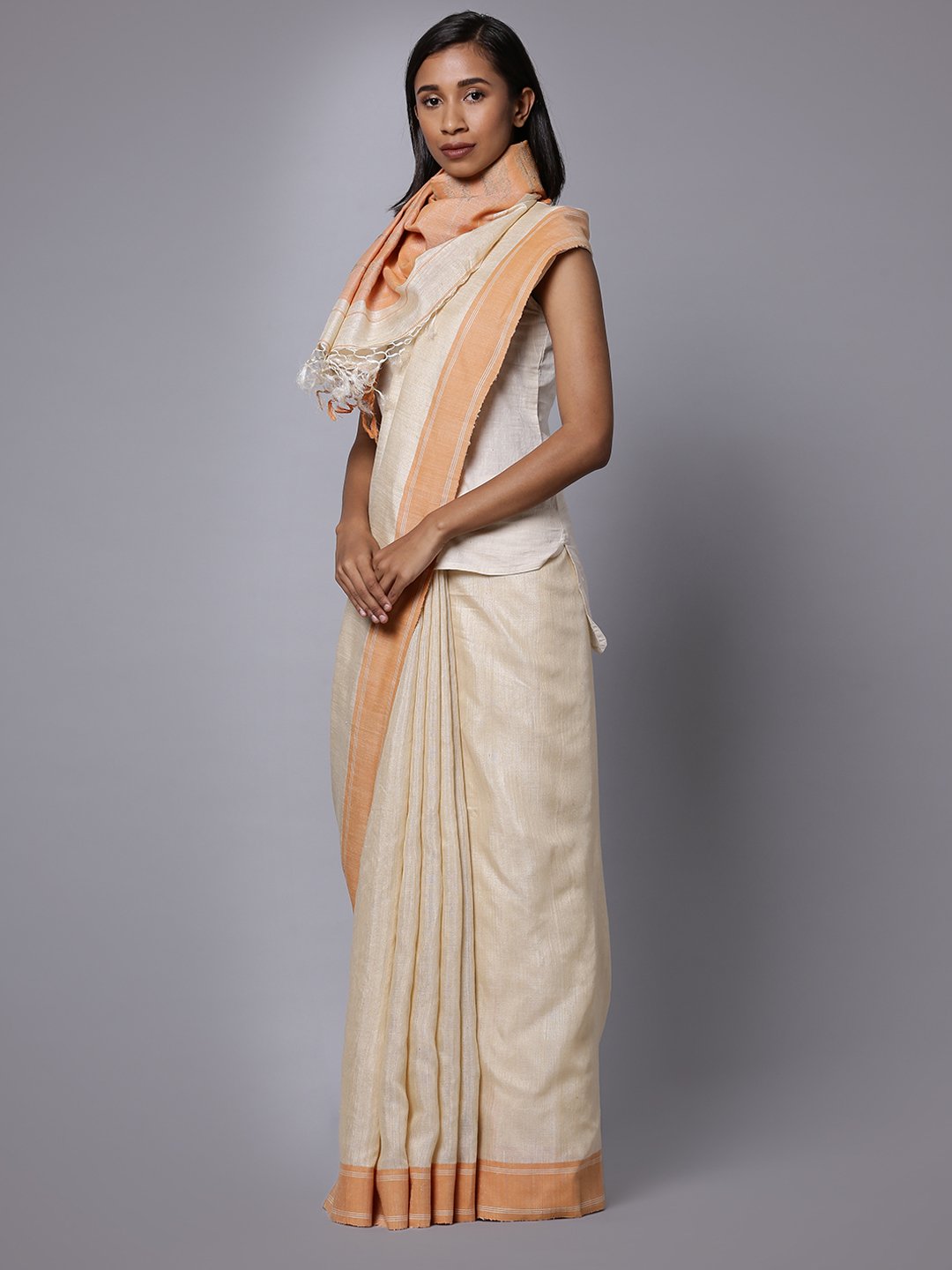 Beige matka silk handloom saree