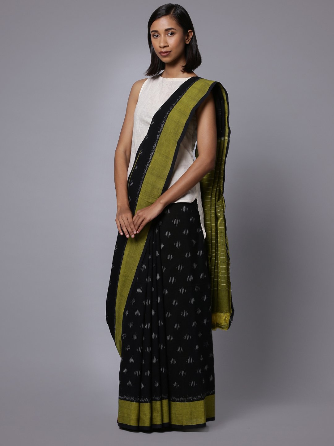 Black ikat handloom cotton saree