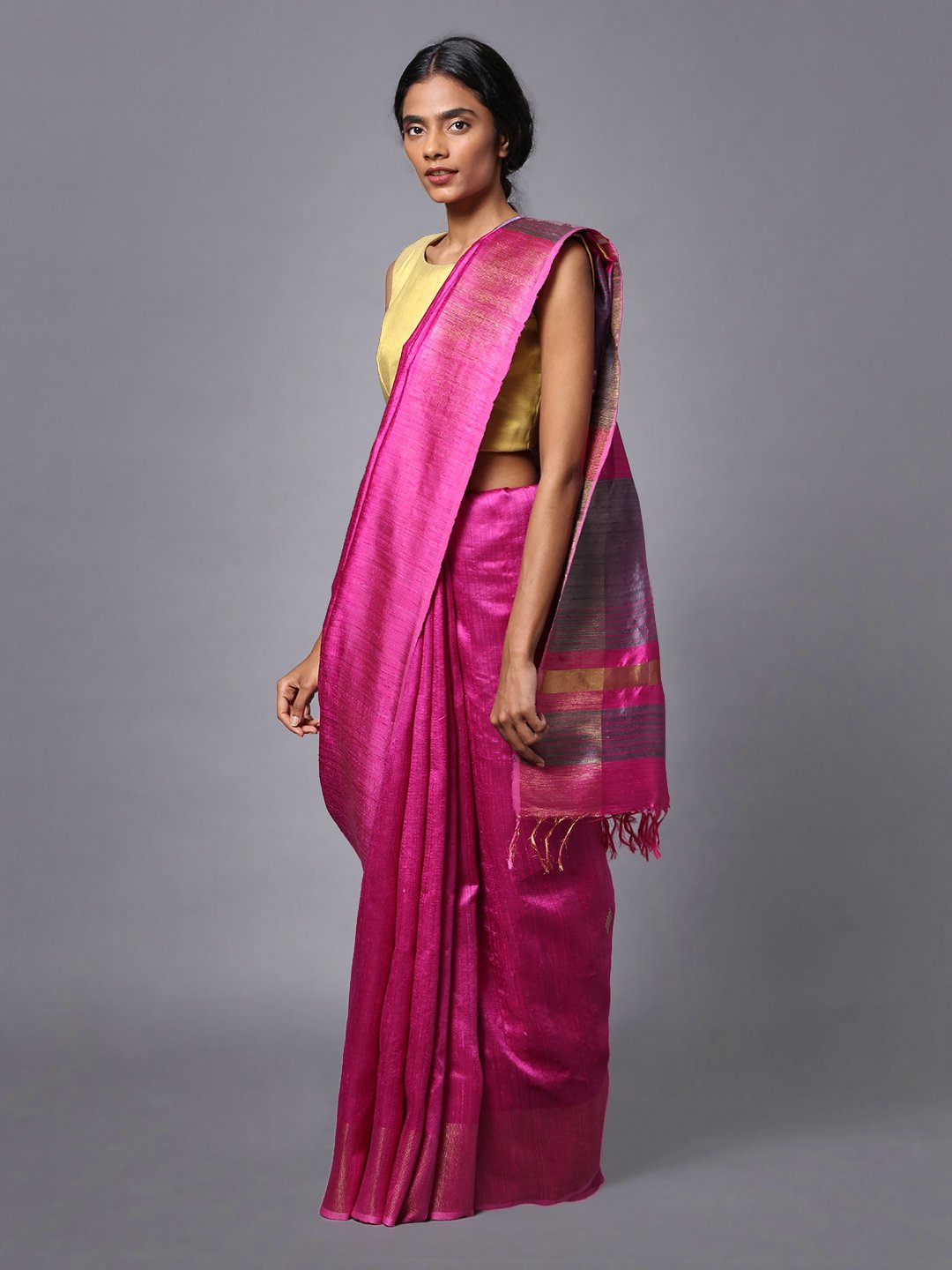 Pink handloom tussar silk saree