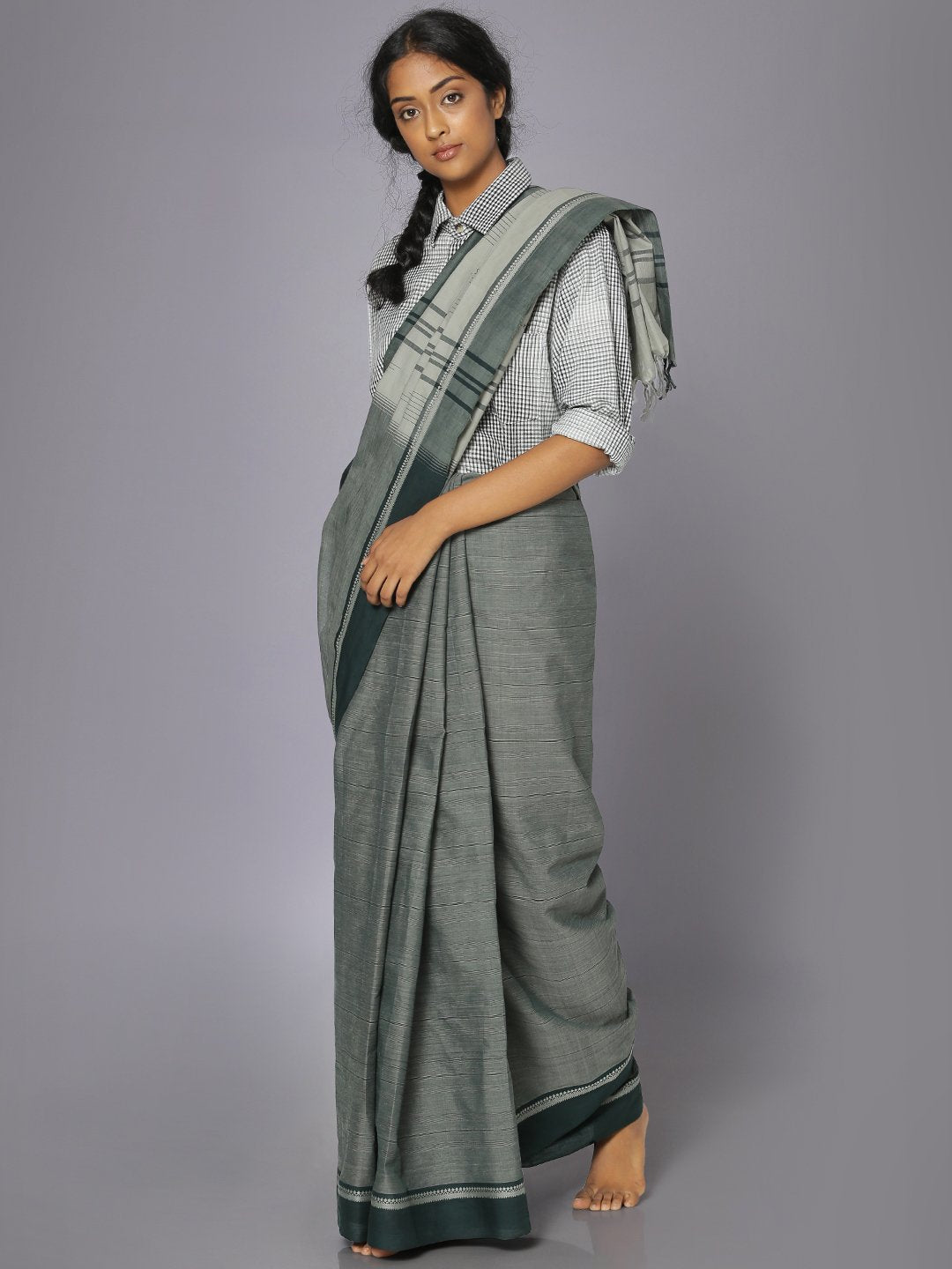 Grey mangalgiri cotton saree