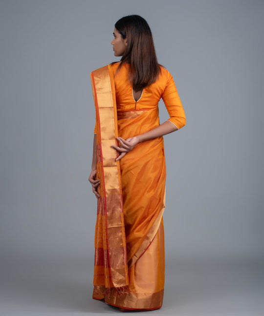 Orange handwoven maheshwari cotton silk saree