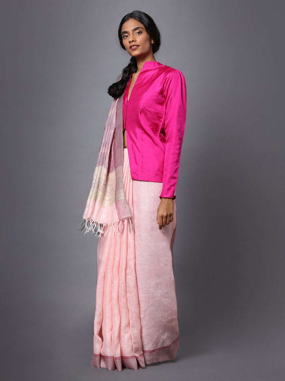 Light peach handloom linen saree