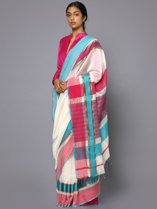White silk cotton maheshwari saree