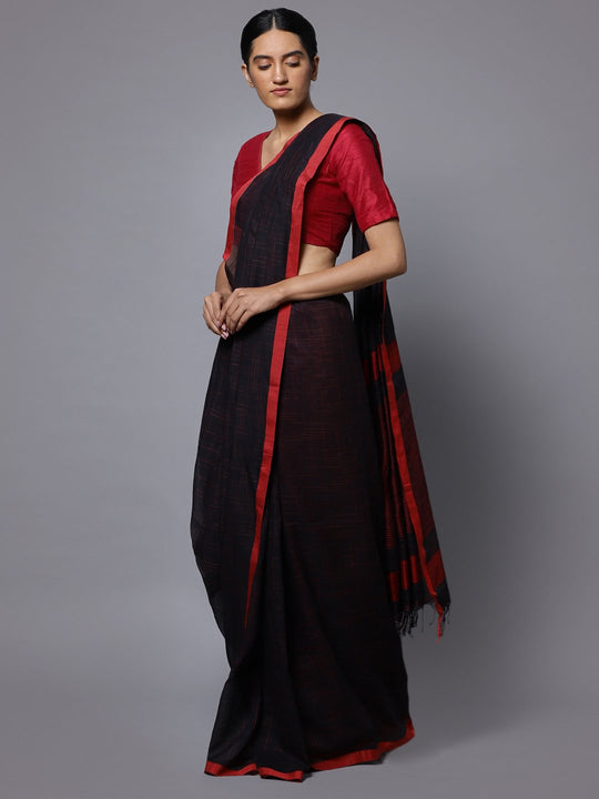 Black red bengal soft cotton handloom saree