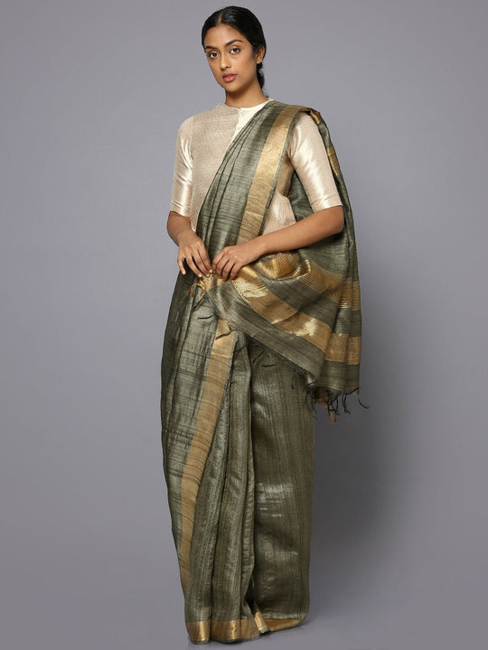 Silver tussar silk saree