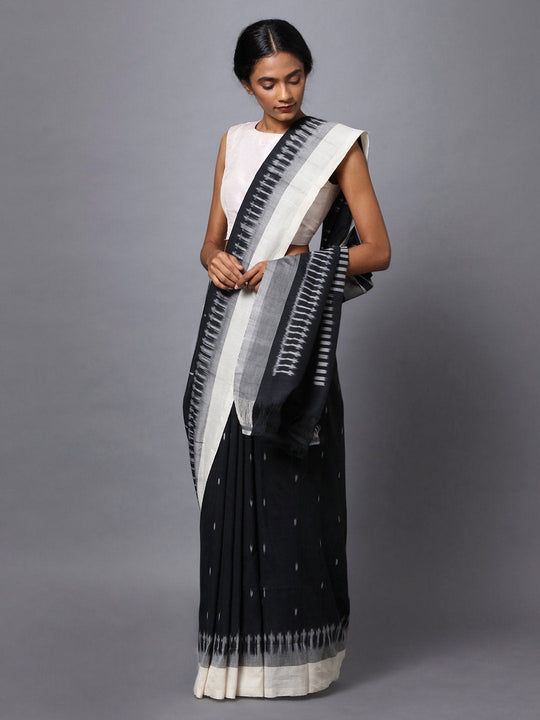 Pochampally ikat black handloom cotton saree