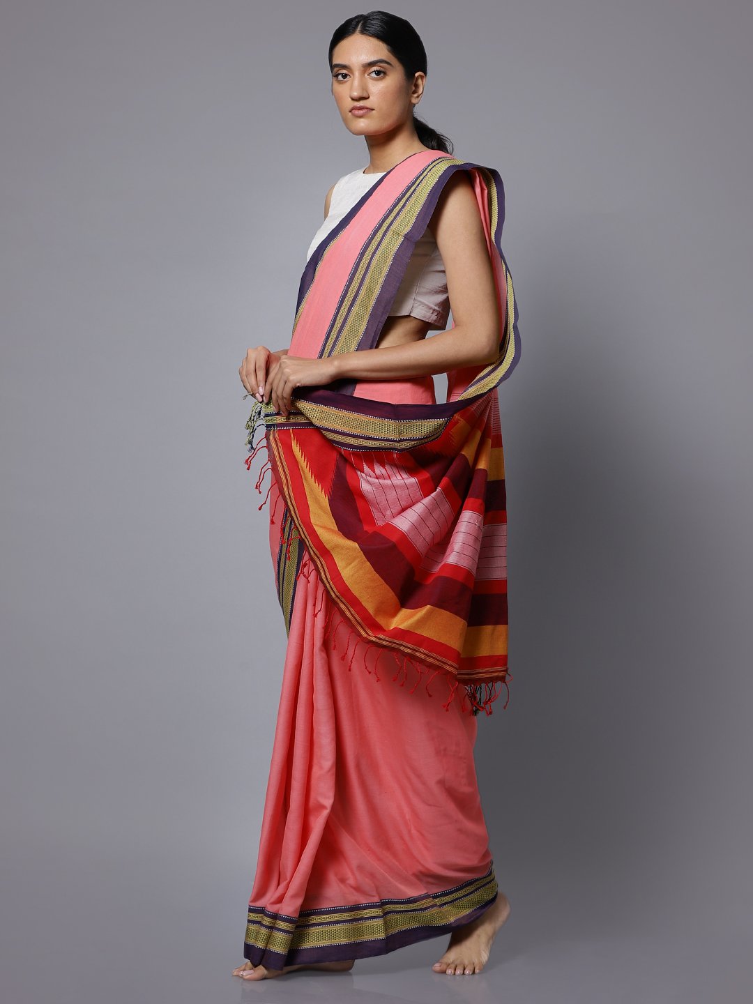 Peach ilkal handloom cotton saree