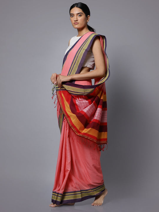 Peach ilkal handloom cotton saree
