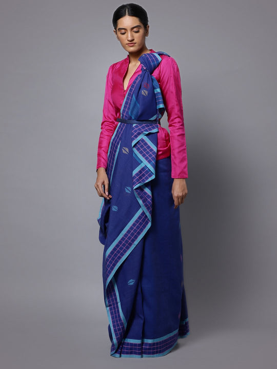 Navy blue handloom phulia cotton saree