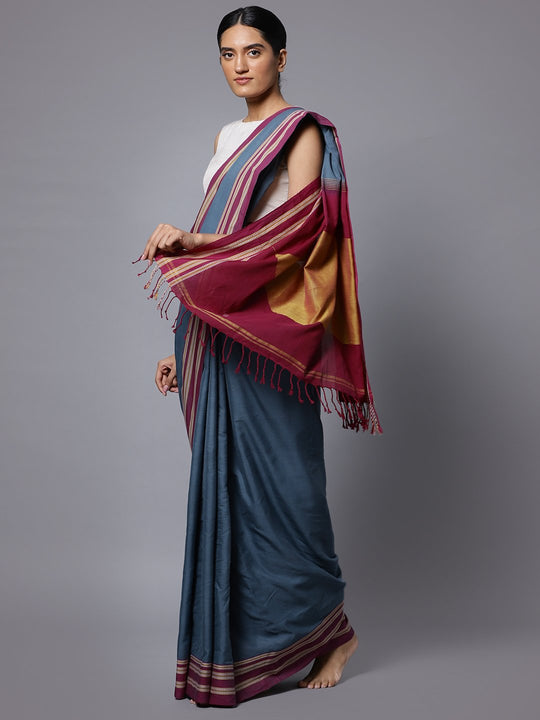 Ilkal grey handloom cotton saree