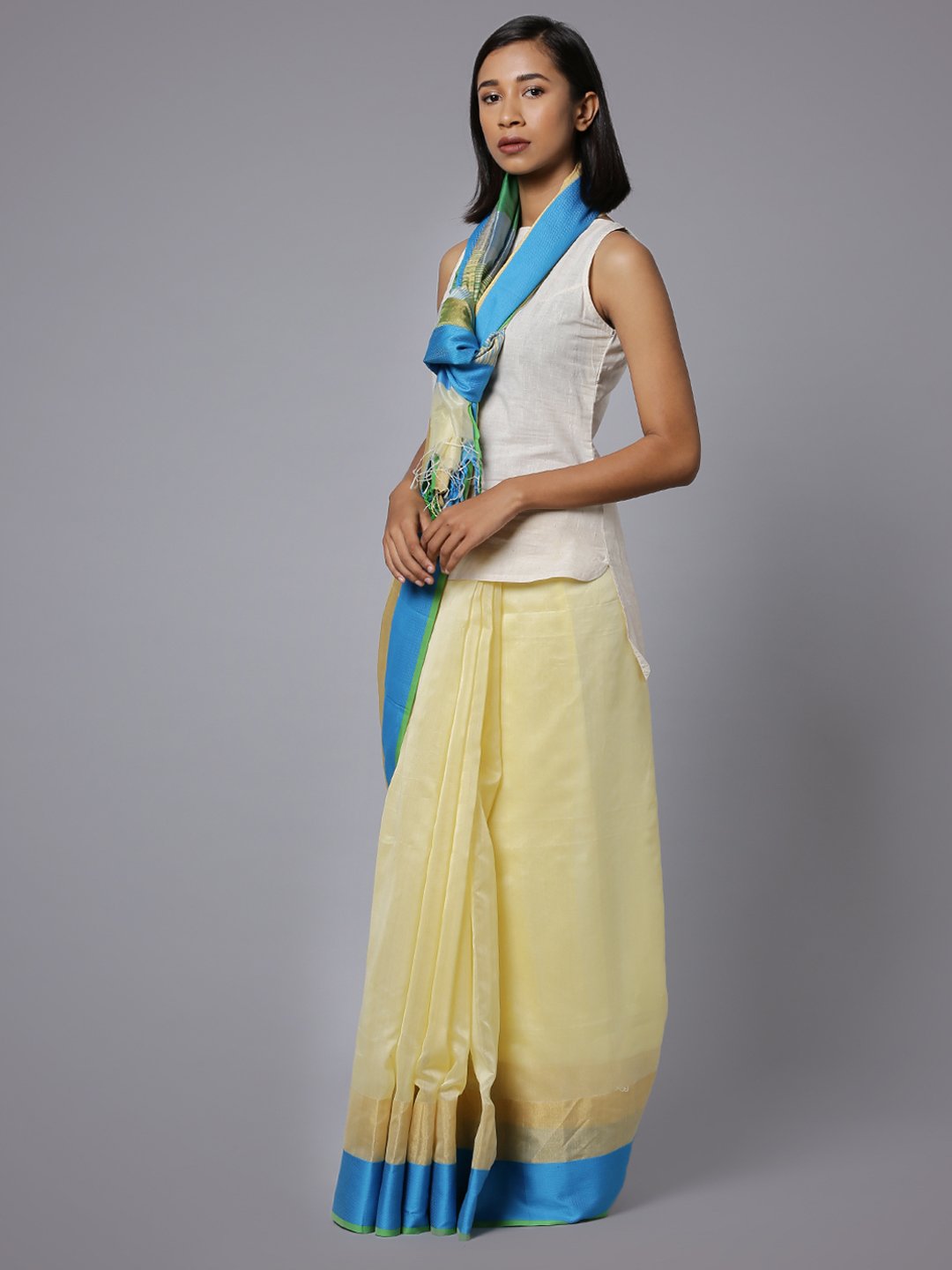 Cream maheshwari cotton silk handloom saree