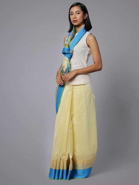 Cream maheshwari cotton silk handloom saree