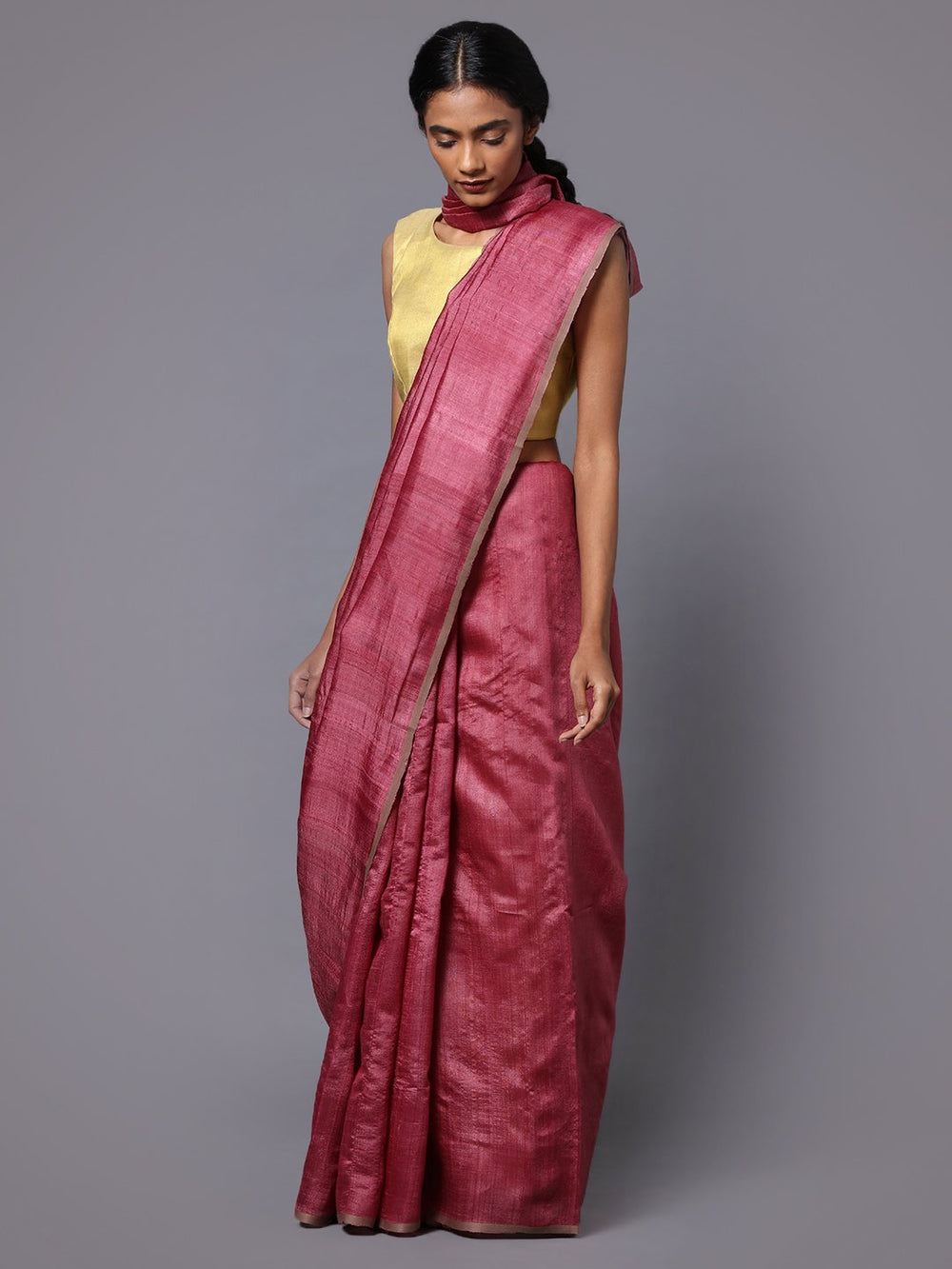 Mauve pink handloom tussar silk saree