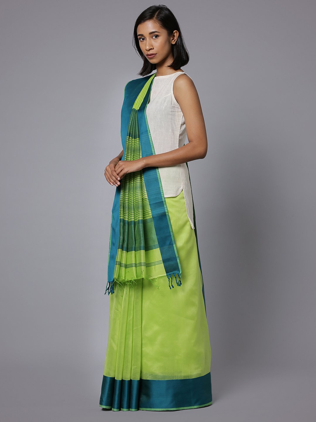Green handloom maheshwari cotton silk saree