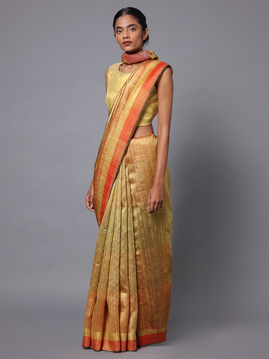 Bronze gold handloom tussar silk saree